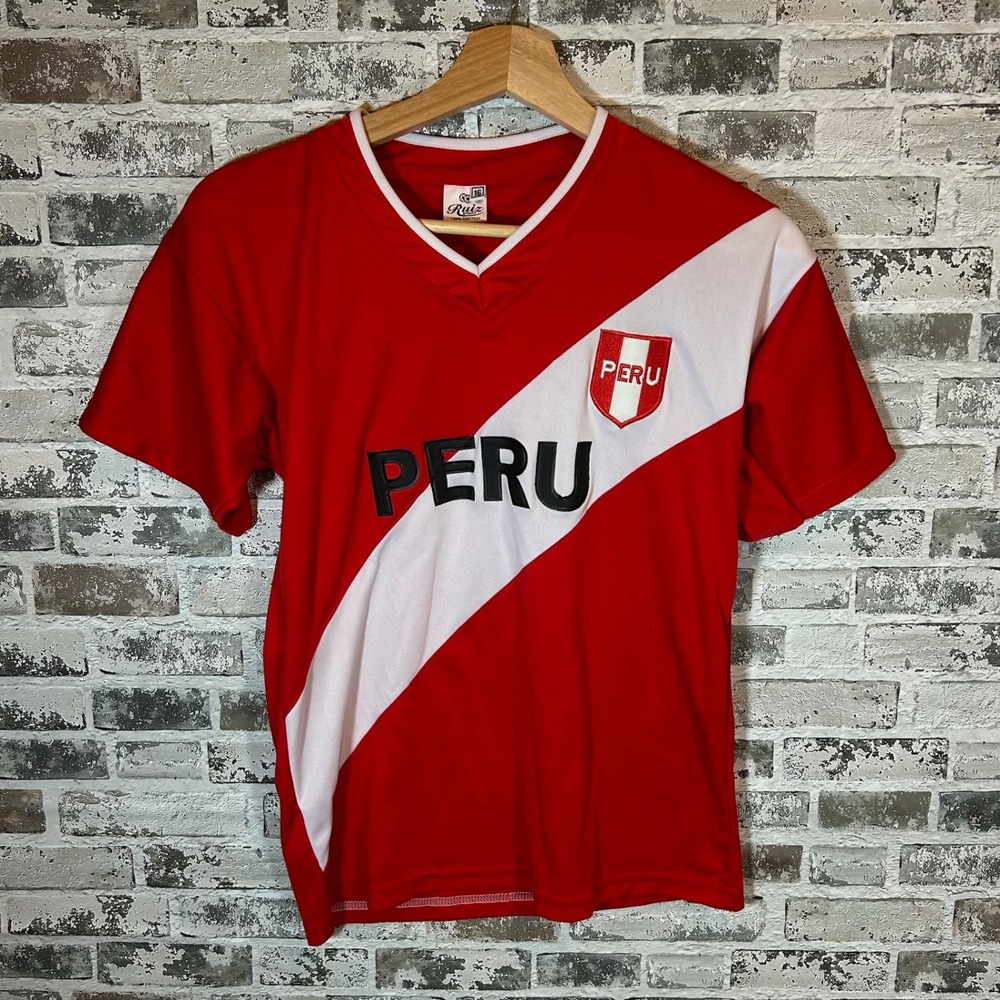 Ruiz Sport Peru National Team Soccer Jersey Red White Sash Cotton Shirt Size 16